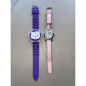 Lot Of 2 Silicone Hello Kitty Pink Leather & Purple Watches - Need‎ Batteries